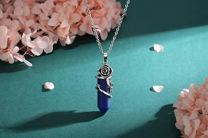 ONE :💎DAINTY FLOWER ROSE Lapis lazuli BLUE NECKLACE Fine Jewelry 💎