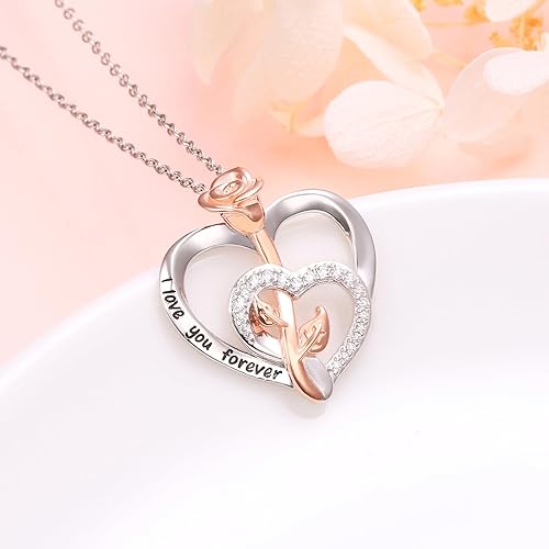ONE: Love Heart Pendant Necklace Style Rose Heart - I love you forever