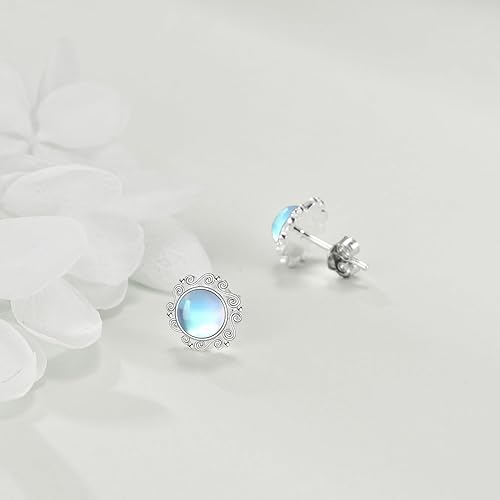 ONE: Exquisite ROUND MOONSTONE Dangle Earrings 925 Sterling Silver