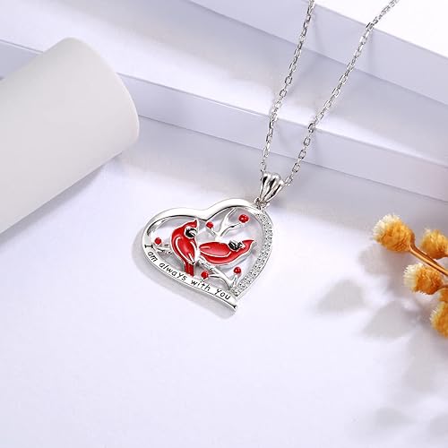 ONE: 925 Sterling Silver Cardinal Birds Pendant Necklace I AM ALWAYS WITH YOU