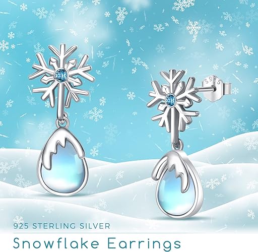 ONE:  Exquisite Snow Flake's Color: MOONSTONE  Dangle Earrings 925 Sterling Silver