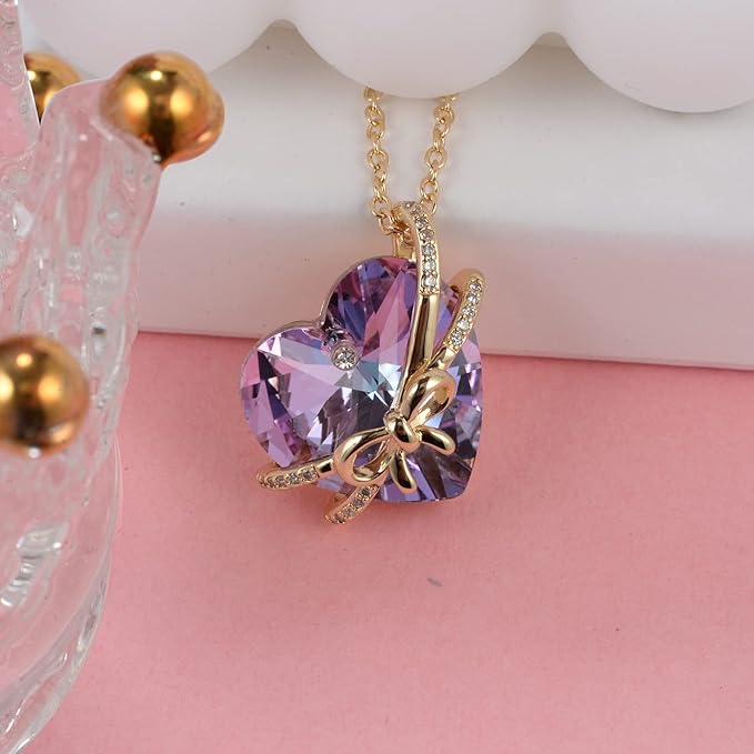 ONE :💎Elegant 2 GOLD PURPLE Heart Pendant Necklace was made of blue crystal, which sparkles all the time