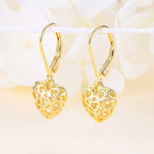 ONE:  Style: HEART DROP YELLOW GOLD Dangle Earrings 925 Sterling Silver
