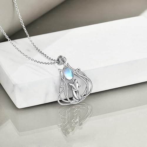 ONE :💎Fox Moonstone Pendant Necklace Fine Jewelry 💎