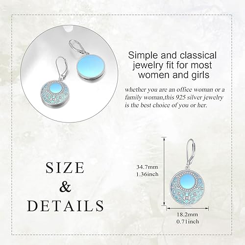 ONE:  Platinum Plated Earrings Color: Moonstone Dangle Earrings 925 Sterling Silver