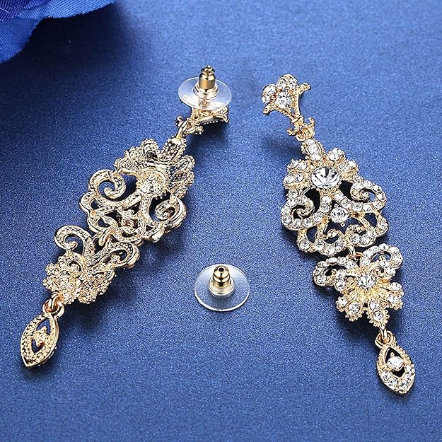 ONE PAIR: Crystal Multi Gold/Silver Rhinestone Chandelier Wedding Bridal Dangle Earrings