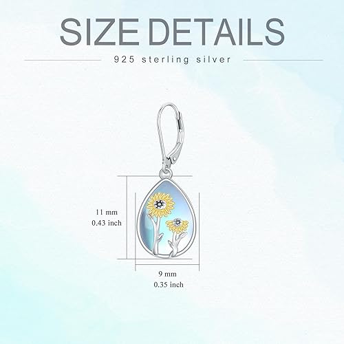 ONE:  Exquisite Sun Flower Color: MOONSTONE  Dangle Earrings 925 Sterling Silver