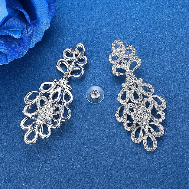 ONE PAIR: Crystal Multi Gold/Silver Rhinestone Chandelier Wedding Bridal Dangle Earrings