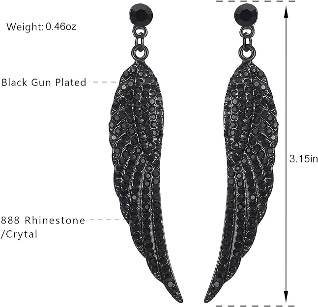 ONE PAIR: Vintage Floral Teardrop Butterfly Wing Black Austrian Crystal Drop Dangle Earrings for Women