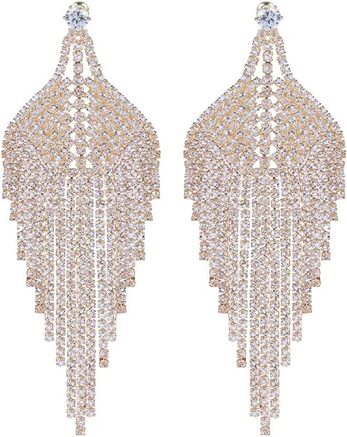 ONE PAIR: Crystal Multi Gold/Silver Rhinestone Chandelier Wedding Bridal Dangle Earrings