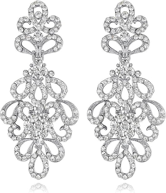 ONE PAIR: Crystal Multi Gold/Silver Rhinestone Chandelier Wedding Bridal Dangle Earrings