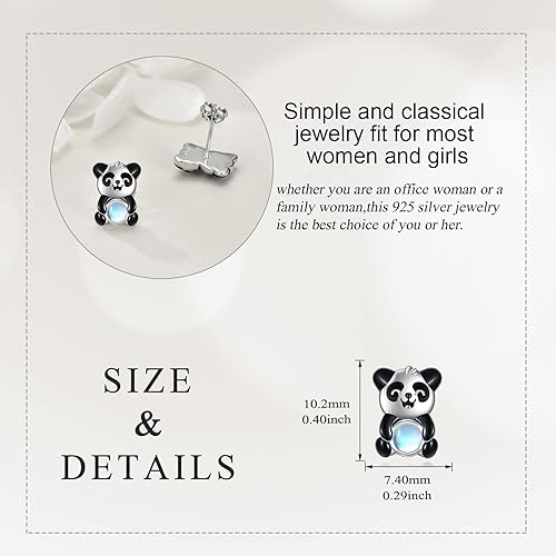 ONE: Exquisite PANDA MOONSTONE Dangle Earrings 925 Sterling Silver