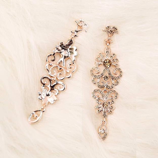 ONE PAIR: Crystal Multi Gold/Silver Rhinestone Chandelier Wedding Bridal Dangle Earrings