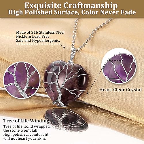 ONE: 💓Heart February Amethyst Crystal Necklace 925 Sterling Silver Necklace