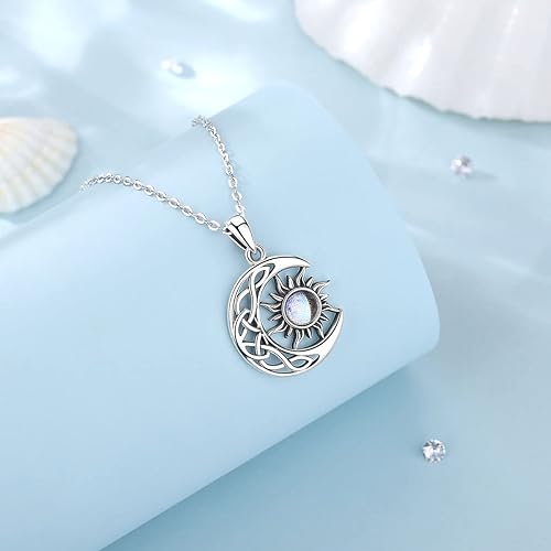 ONE :💎 Silver Sun and Moon Moonstone Pendant Necklace   💎Color: 925 Sterling Silver