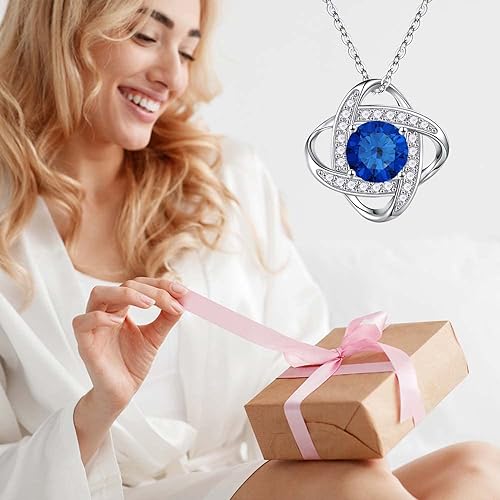 ONE :💎 Birthstone Necklace Gifts For Women, Love Knot Pendant Birthstone Jewelry 18 Inch Silver Chain SEPT