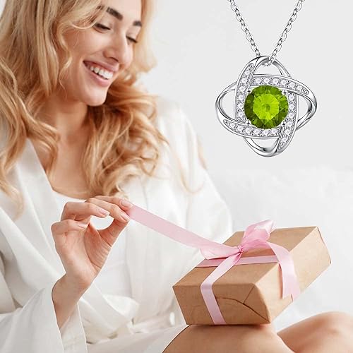ONE :💎 Birthstone Necklace Gifts For Women, Love Knot Pendant Birthstone Jewelry 18 Inch Silver Chain AUGUST