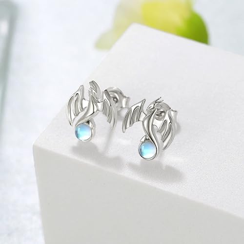 ONE: Exquisite DRAGON MOONSTONE Dangle Earrings 925 Sterling Silver