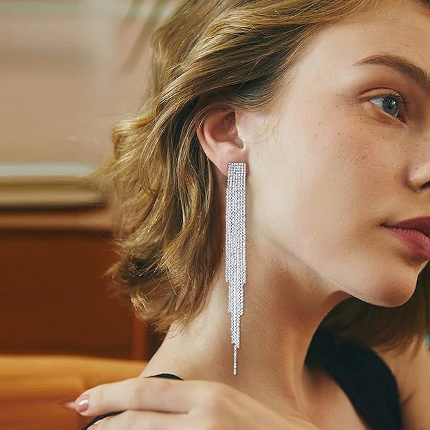 ONE PAIR: Crystal Multi Gold/Silver Rhinestone Chandelier Wedding Bridal Dangle Earrings