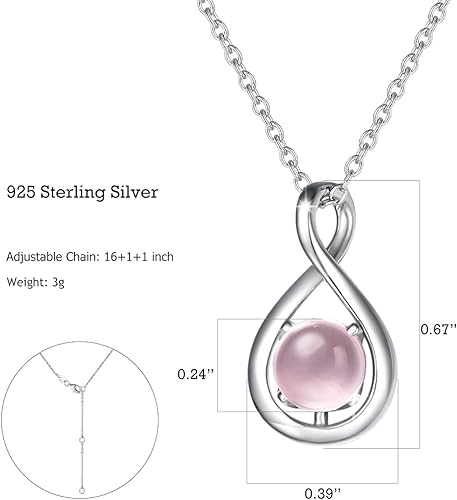 ONE: Birthstone Necklace Gifts For Women, Love Pendant Birthstone Jewelry 16+2 inch Silver Chain Rose Quartz