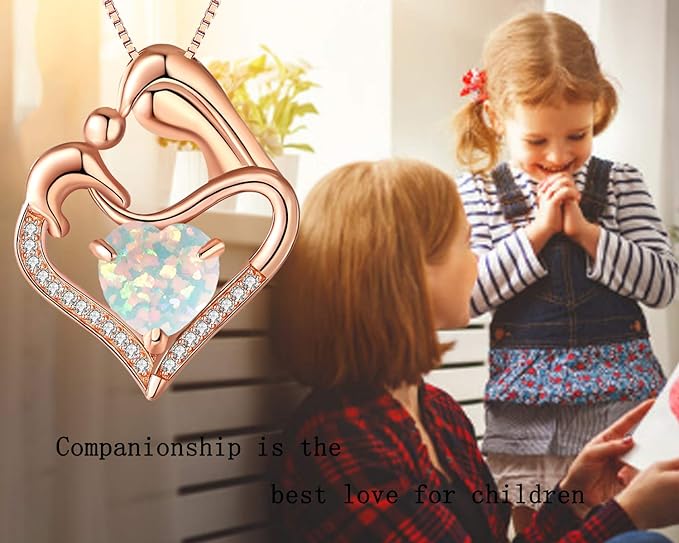 ONE: Love Heart Pendant Necklace Style Mother's Love--Rose Gold Opal