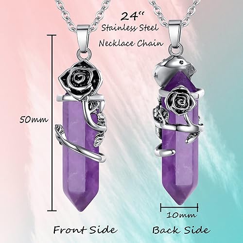ONE :💎DAINTY FLOWER NATURAL HEALING CRYSTAL: Amethyst  Obsidian Clear Quartz NECKLACE Fine Jewelry 💎