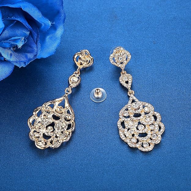 ONE PAIR: Crystal Multi Gold/Silver Rhinestone Chandelier Wedding Bridal Dangle Earrings