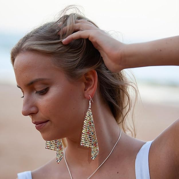 ONE PAIR: Crystal Multi Gold/Silver Rhinestone Chandelier Wedding Bridal Dangle Earrings