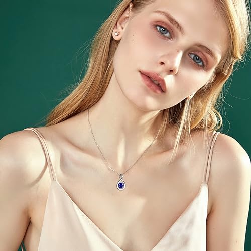 ONE: Birthstone Necklace Gifts For Women, Love Pendant Birthstone Jewelry 16+2 inch Silver Chain SEPTEMBER