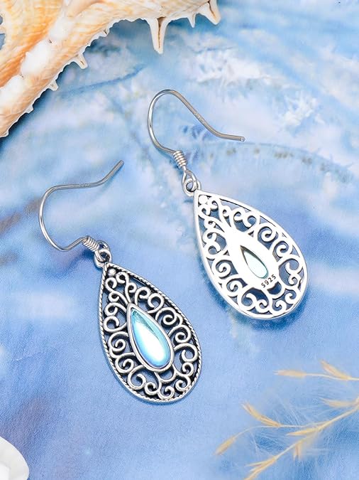 ONE:  Filigree Earrings Color: Moonstone Dangle Earrings 925 Sterling Silver