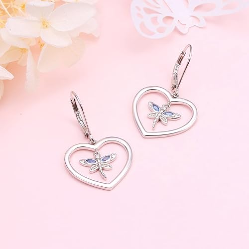 ONE: Style: Dragonfly Lever back HEART Earrings Earring 925 Sterling Silver