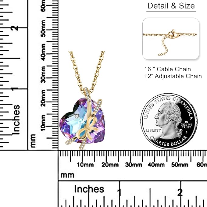 ONE :💎Elegant 2 GOLD PURPLE Heart Pendant Necklace was made of blue crystal, which sparkles all the time
