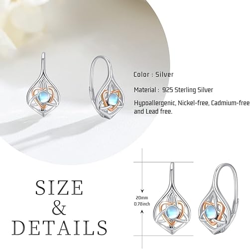 ONE:  Exquisite HEART Earrings Color: Moonstone Dangle Earrings 925 Sterling Silver