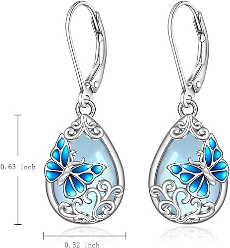 ONE: Exquisite Butterfly Color: MOONSTONE Dangle Earrings 925 Sterling Silver