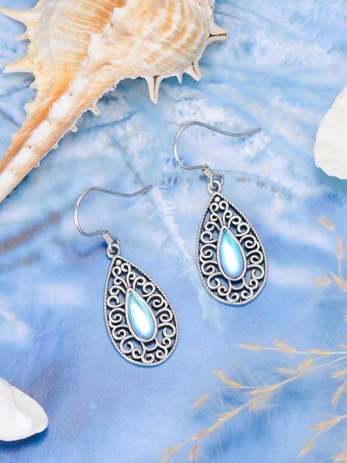 ONE:  Filigree Earrings Color: Moonstone Dangle Earrings 925 Sterling Silver