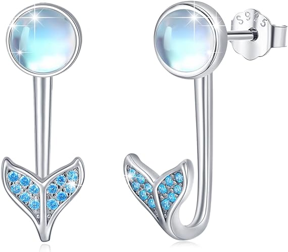 ONE:  Exquisite Round  Color: MOONSTONE  Dangle Earrings 925 Sterling Silver