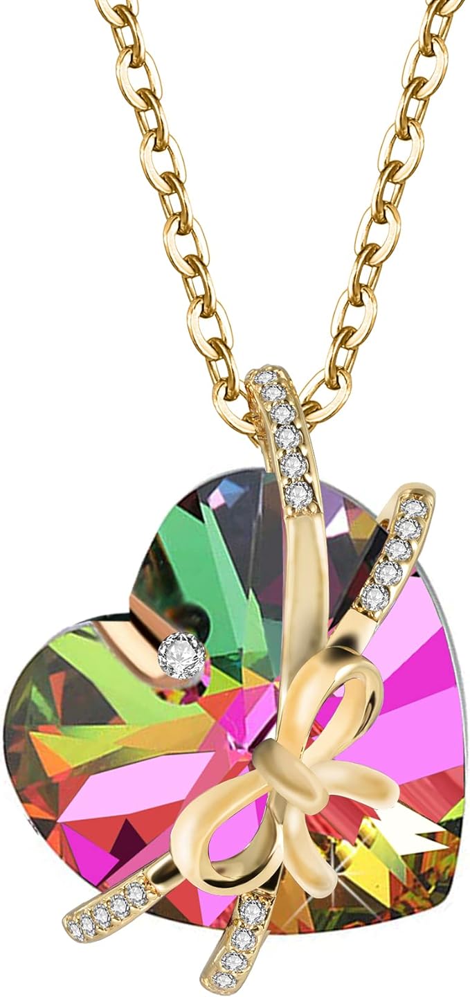 ONE :💎Elegant 2 GOLD GTREEN Heart Pendant Necklace was made of blue crystal, which sparkles all the time