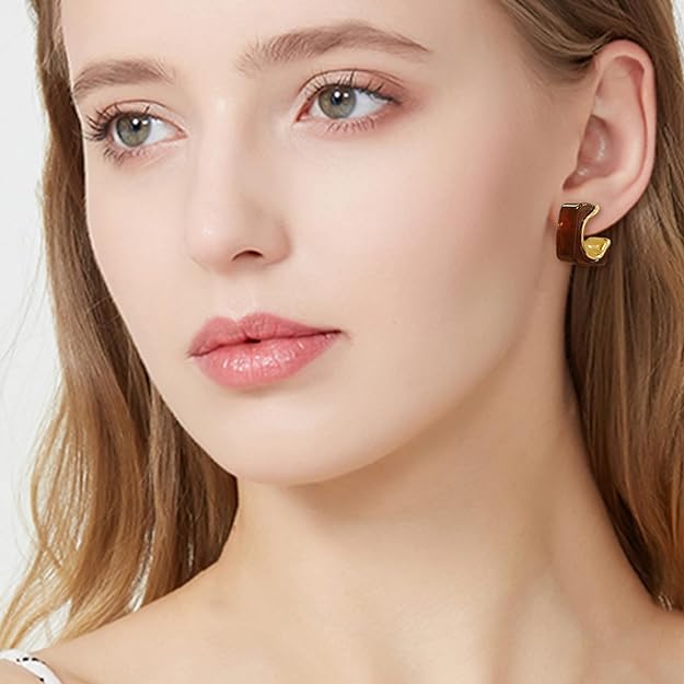 ONE Pair:  Resin Earrings for Women - Post Drop Earrings 14k Gold Plated