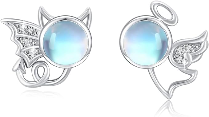 ONE: Exquisite ANGELS MOONSTONE Dangle Earrings 925 Sterling Silver