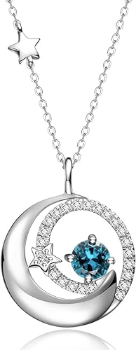 ONE :💎925 Sterling Silver London Blue Topaz Moon and Star Pendant Necklace Fine Jewelry 💎