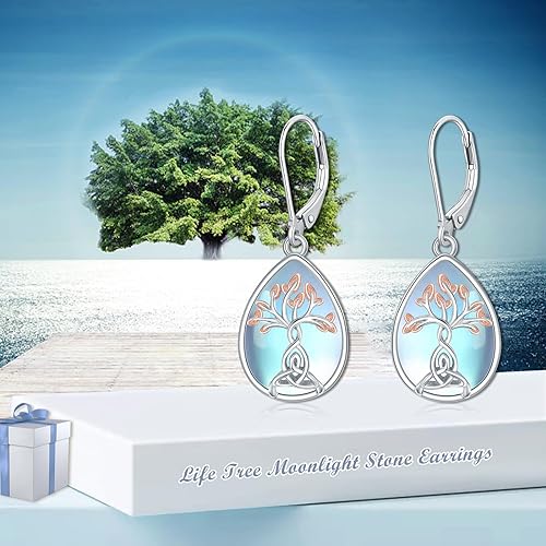 ONE:  Exquisite TREE Color: MOONSTONE  Dangle Earrings 925 Sterling Silver