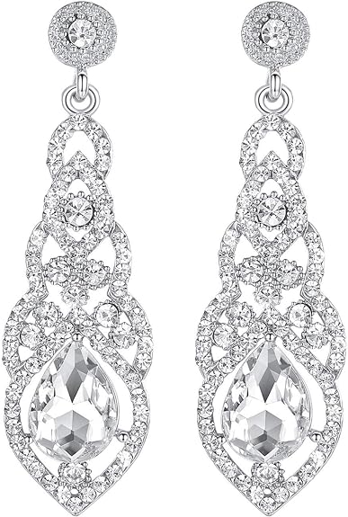 ONE PAIR: Crystal Multi Gold/Silver Rhinestone Chandelier Wedding Bridal Dangle Earrings