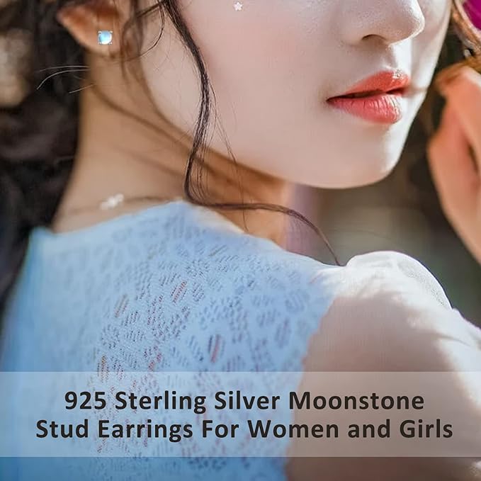 ONE: Exquisite Stud Color: MOONSTONE Dangle Earrings 925 Sterling Silver