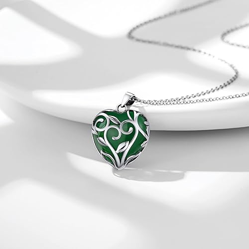 ONE: 💓August-Nature Aventurine Heart Crystal Necklace 925 Sterling Silver