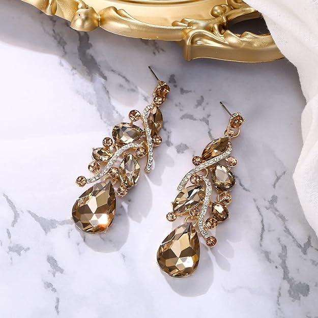 ONE PAIR: Crystal Multi Teardrop Cluster Chandelier Dangle Earrings