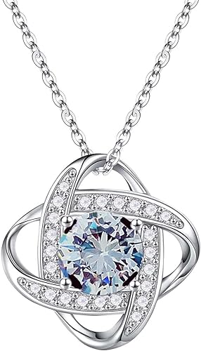 ONE :💎 Birthstone Necklace Gifts For Women, Love Knot Pendant Birthstone Jewelry 18 Inch Silver Chain JUNE
