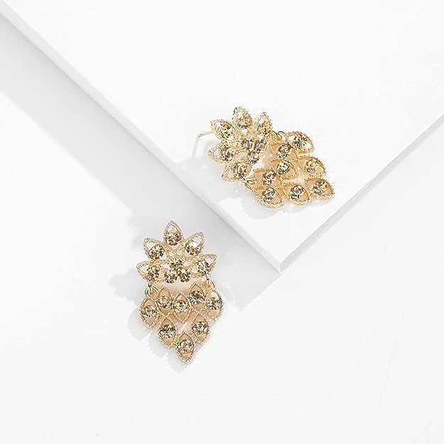 ONE PAIR: Crystal Multi Gold/Silver Rhinestone Chandelier Wedding Bridal Dangle Earrings