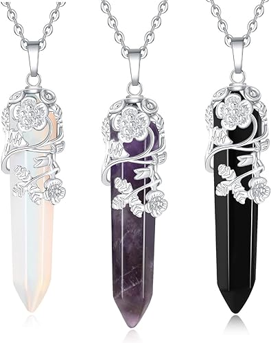 ONE :💎DAINTY FLOWER NATURAL HEALING CRYSTAL: Color: Multi-Black Purple White NECKLACE Fine Jewelry 💎