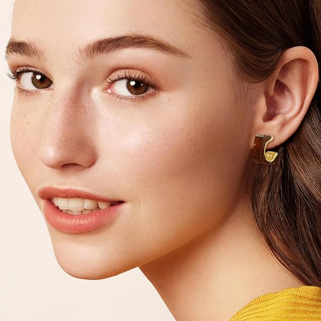 ONE Pair:  Resin Earrings for Women - Post Drop Earrings 14k Gold Plated