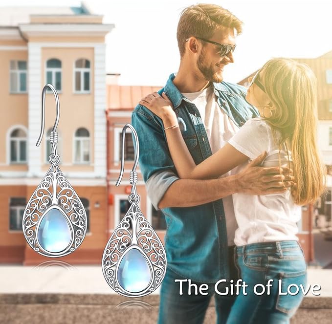 ONE:  Exquisite TEAR DROP Color: MOONSTONE Dangle Earrings 925 Sterling Silver